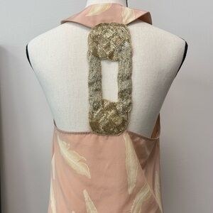 Karen Zambos Couture Feather Print Embellished Back Top